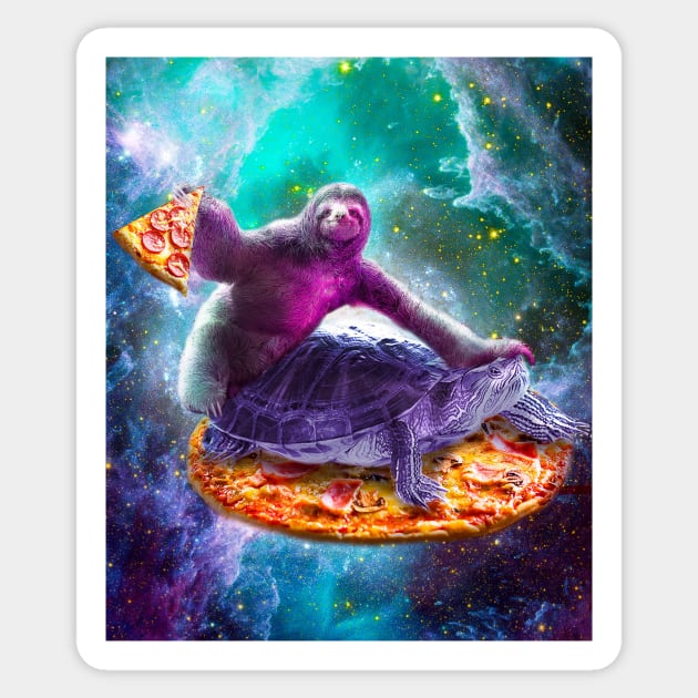 Trippy Space Sloth Turtle - Sloth Pizza Sticker by Random Galaxy